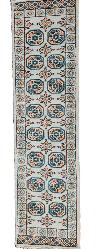 2'1"X8' ANTIQUITY HAND WOVEN CAUCASIAN TURKMAN TRIBAL MUTED BLUE WOOL RUG RUNNER gallery