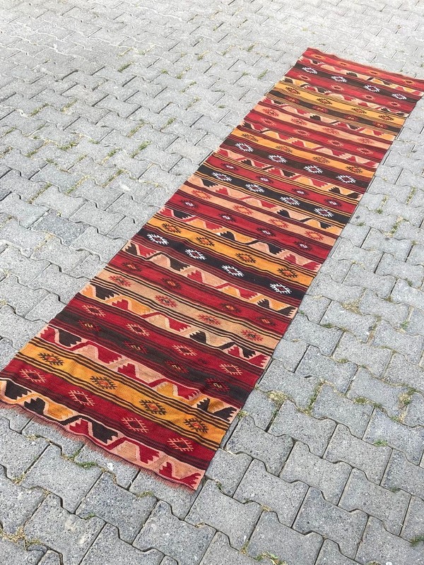 Turkish Runner Rug, 2.6x10.5 ft Kilim Rug, Hallway Rug, Handmade Vintage Kelim gallery