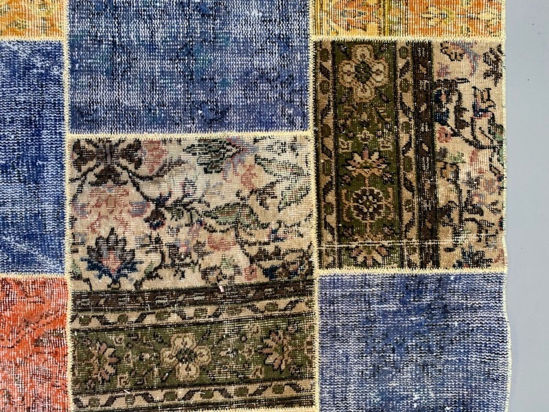 Distressed Vintage Turkish Patchwork Rug 250x167 cm Wool Large gallery