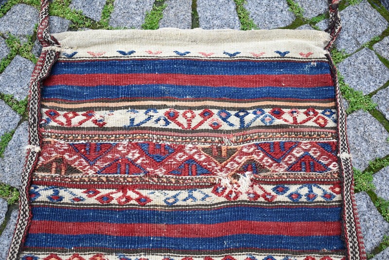 Fabulous Antique Anatolian Bergama Sumac Chuval Collector's Piece Kilim Chuval gallery