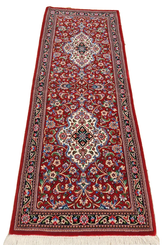 2'7"X6'4" HAND-KNOTTED ORIGINAL PERSAN TABRIZI QOUM VINTAGE WOOL RED RUG RUNNER gallery