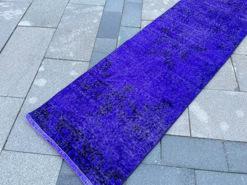 Overdyed 2x10.2 ft Vintage Turkish Runner Rug – Vibrant Purple Skinny Runner gallery