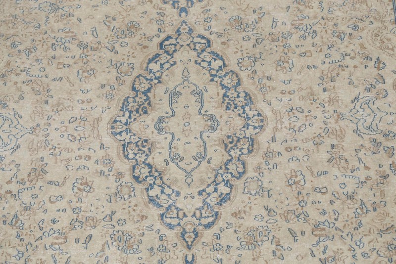 Vintage Distressed Wool Rug 7x9 Ft Handmade Beige Floral Oriental Area Rug gallery