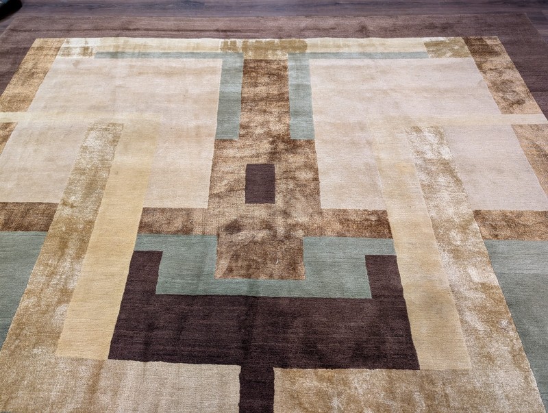 Modern Tibetan Rug 10x14, Wool, Thick Pile, Abstract Geometric, Handmade gallery