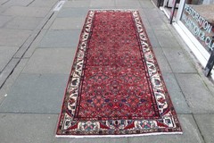 Vintage Hand Made Traditional Oriental Wool Red Long Runner 292x104cm