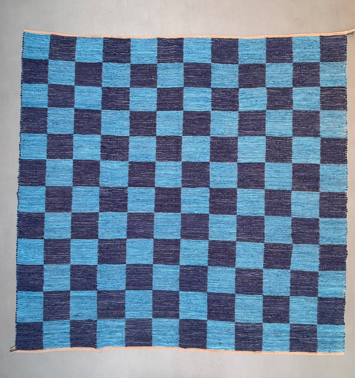 Vintage Swedish style Rug 315x330 cm Square, Checkerboard Chindi Rug, Schackruta gallery