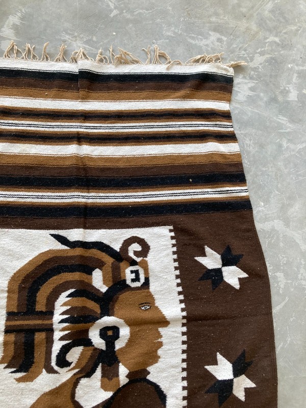 Vintage Handmade Mexican Saltillo Aztec Wool Kilim Rug Carpet 188x108 cm gallery