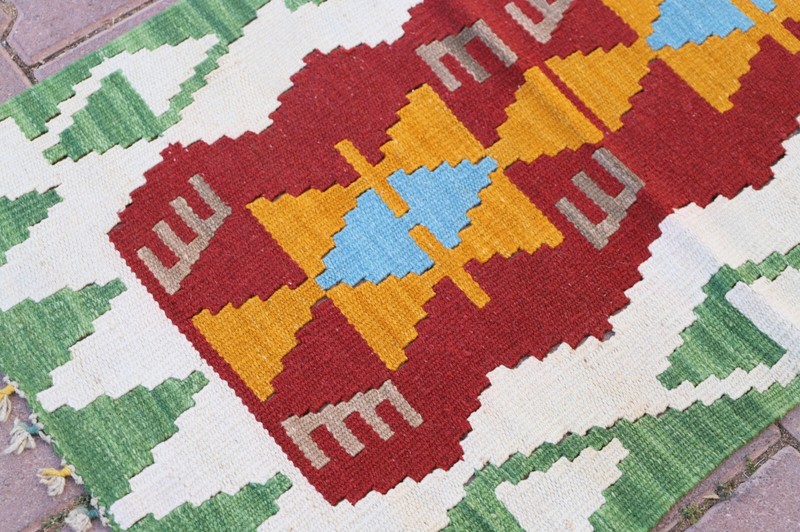 Cappadocia Handmade Green Kilim Carpet Anatolian Ethnic Foyer Small Rug 2x4ft gallery