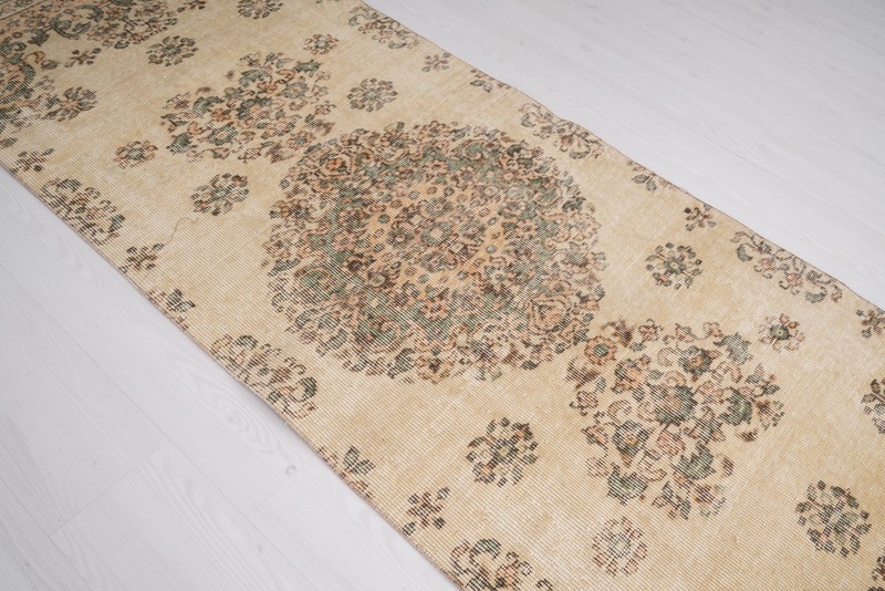 Vintage Turkish Oushak Runner Rug 3x9 Neutral Handmade Antique Wool Carpet 493 gallery