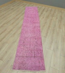 Sparta Pink Wool Runner Rug Anatolian Ethnic Handwoven Overdyed Carpet 2×10 ft