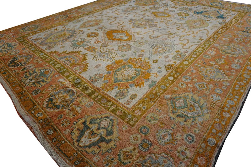 13'x15' Ivory Color Square Shape Allover Arts and Crafts Antique Turkish Oushak gallery