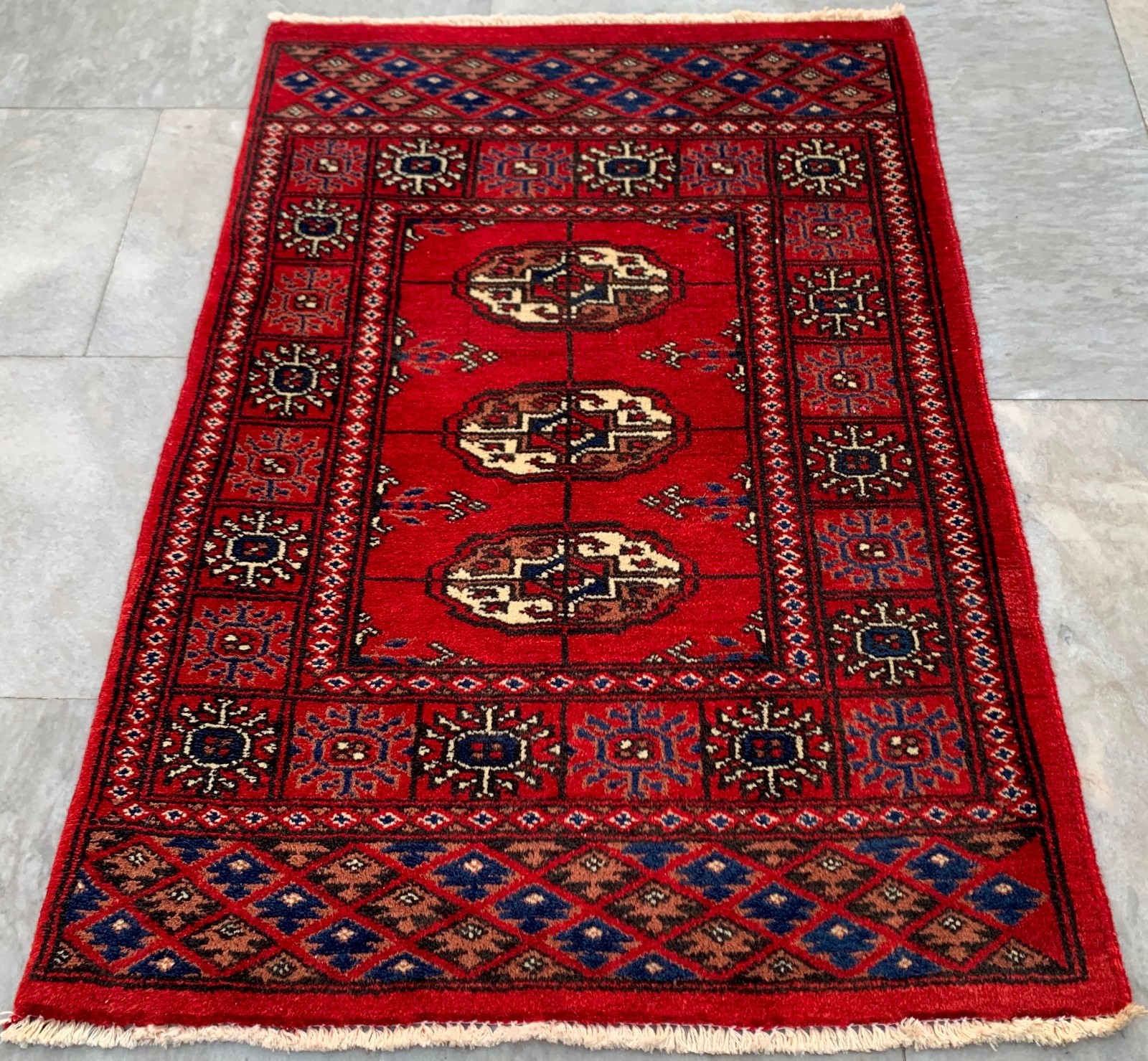 Vintage Afghan Jaldar Bokhara, Wool Area Rug, Traditional Carpet (2x3 ft.) gallery