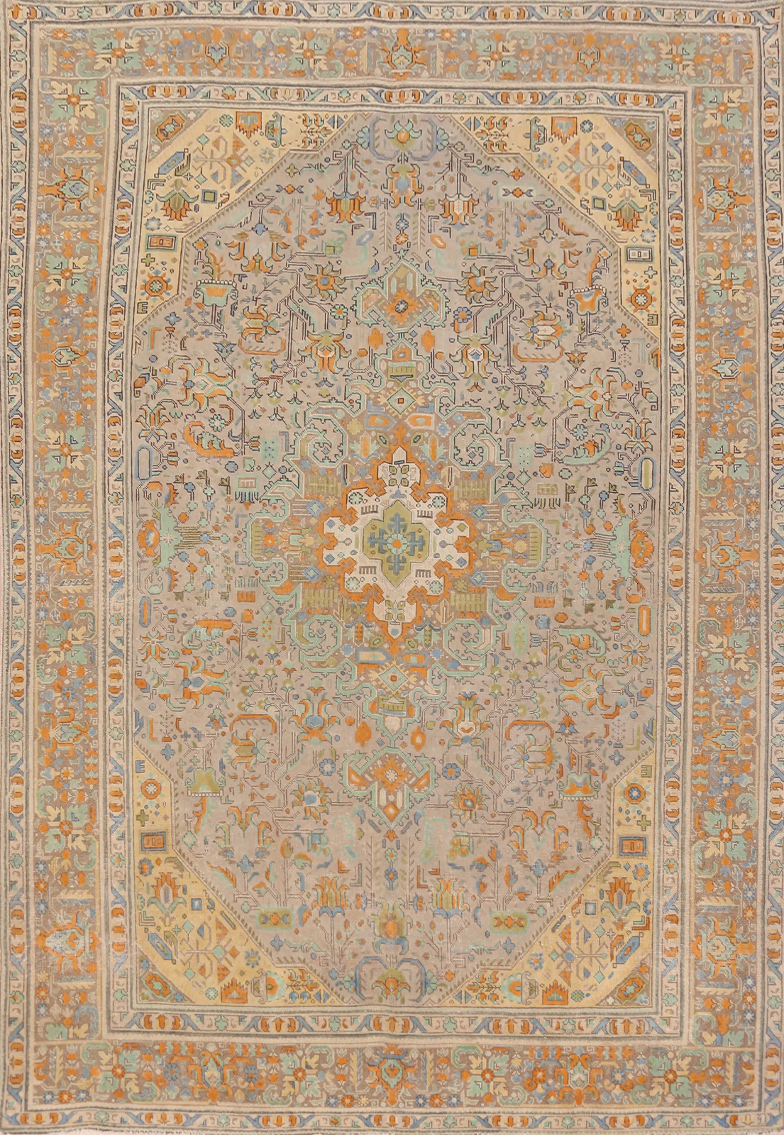 Light Brown Over-dyed Geometric Wool Hand-made Vintage Living Room Rug 8x11 gallery