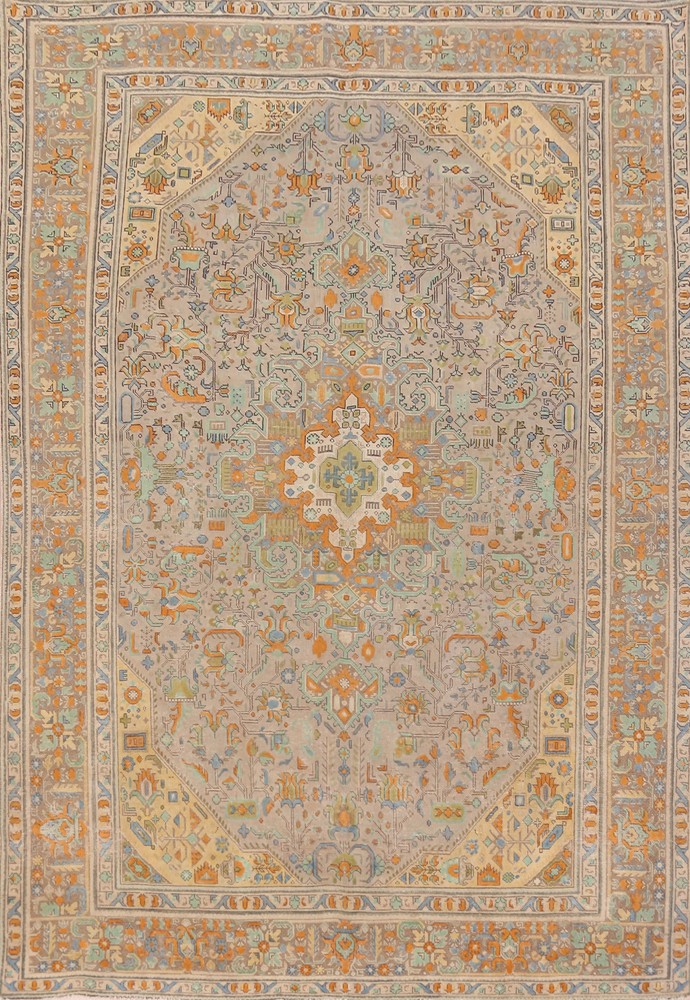 Light Brown Over-dyed Geometric Wool Hand-made Vintage Living Room Rug 8x11