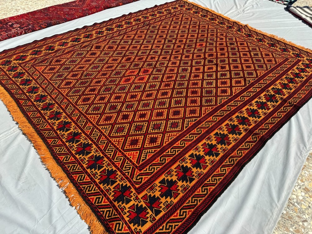 7x8 ft Afghan Handwoven Vintage Kilim Rug Traditional Tribal Turkmen Area Carpet