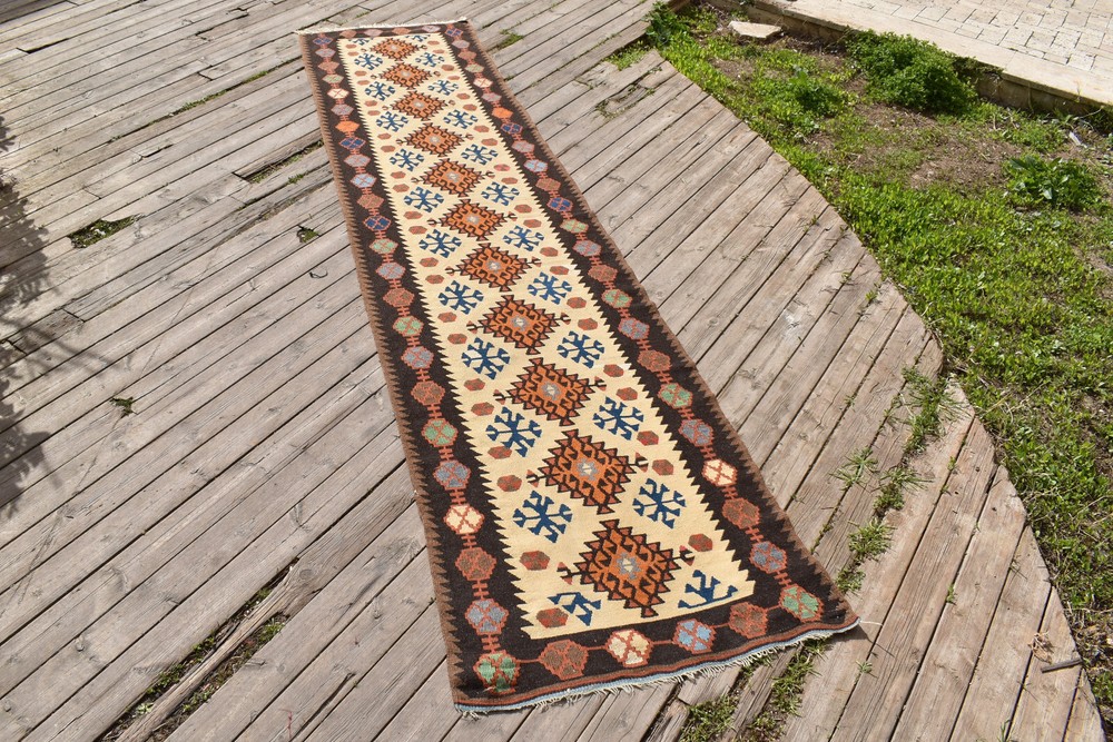 Turkish Rug 2x12 Size Oriental Runner Stairs Kilim Corridor 75x375cm Hallway