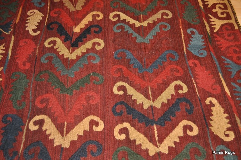 VINTAGE KILIM 5' x 7' wool HAND-WOVEN Tribal hand sewn UZBEK wool area wool rug. gallery