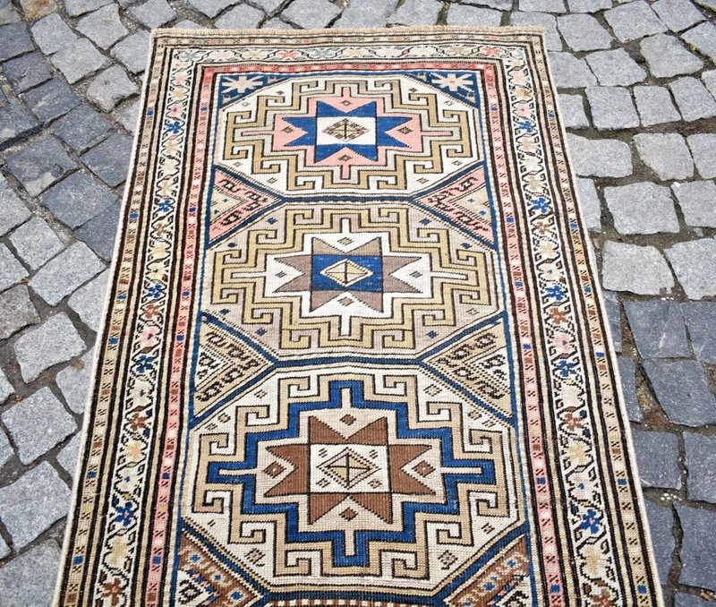 Antique Caucasian Rug 32'' x 92'' Muted Dye Hand Knotted Terrific Hallway Rug gallery