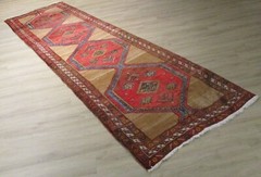 ESTATE 13′ FEET Runner Ca. 1930 ANTIQUE Vegetable-DYE Handmade-knotted Rug Wool
