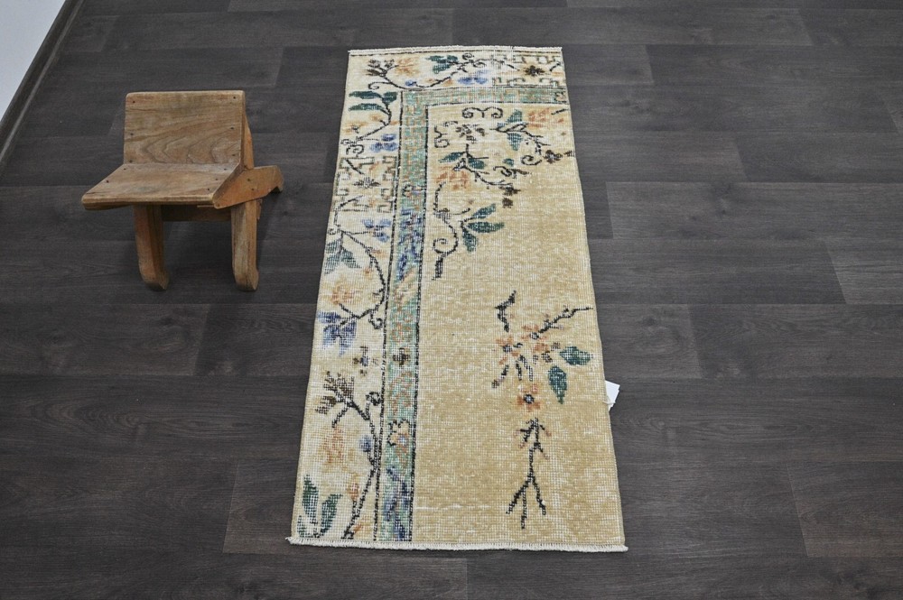 Oushak Turkish Doormat Rug 2x4 BEIGE Anatolian Handmade Vintage Small Kilim Rug