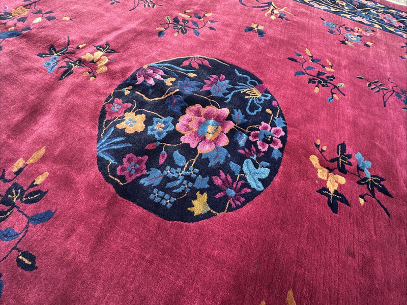Auth: 20's Art Deco Chinese Rug OUTSTANDING Thick & SILKY Purple 10x15 gallery