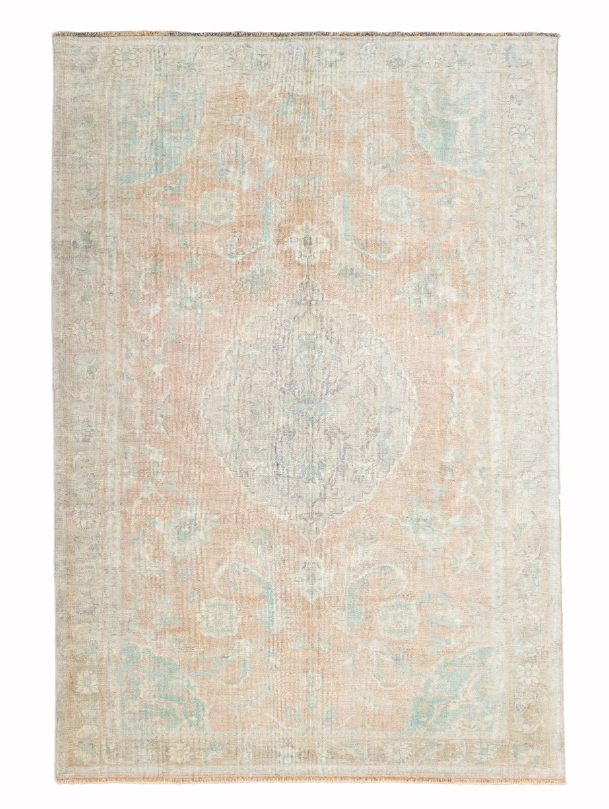Vintage Turkish Oushak Rug – Coral Wool Oriental – 6'3x9'3 ft Living Room gallery