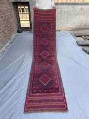 Vintage Afghan Mishwani Runner Hand Knotted Wool Tribal Geometric Kitchen Rug