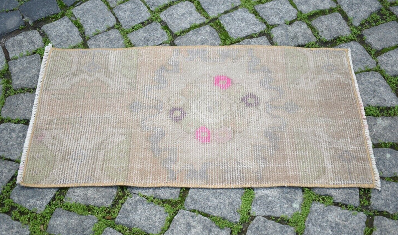 Vintage Turkish Rug 16'' x 30'' Anatolian Rug Hand-Knotted Rug Small Doormat Rug gallery