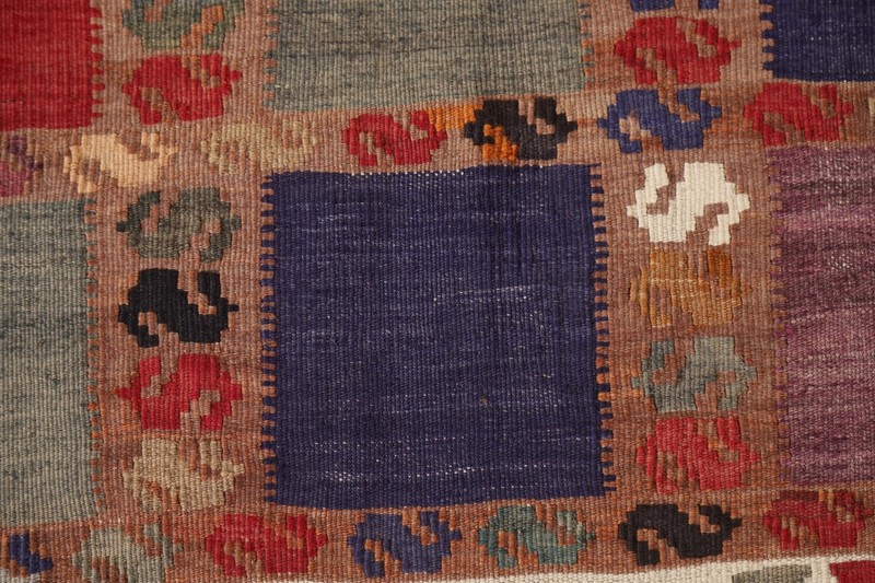 Tribal Checkered Kilim Qqashqaii Area Rug 5x8 Wool Hand-woven Reversible Carpet gallery