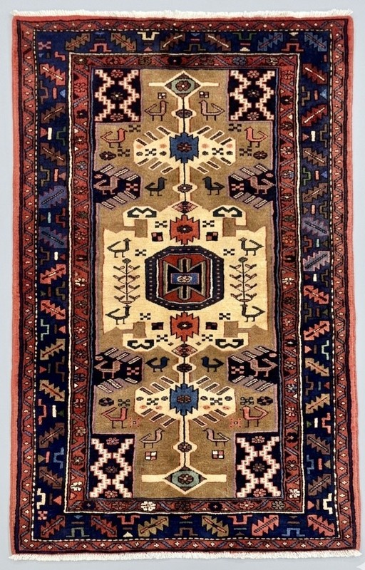 Vintage Oriental Area Rug 4x7 Hand Knotted Wool Tribal Bird Ivory Tarom Nomadic gallery