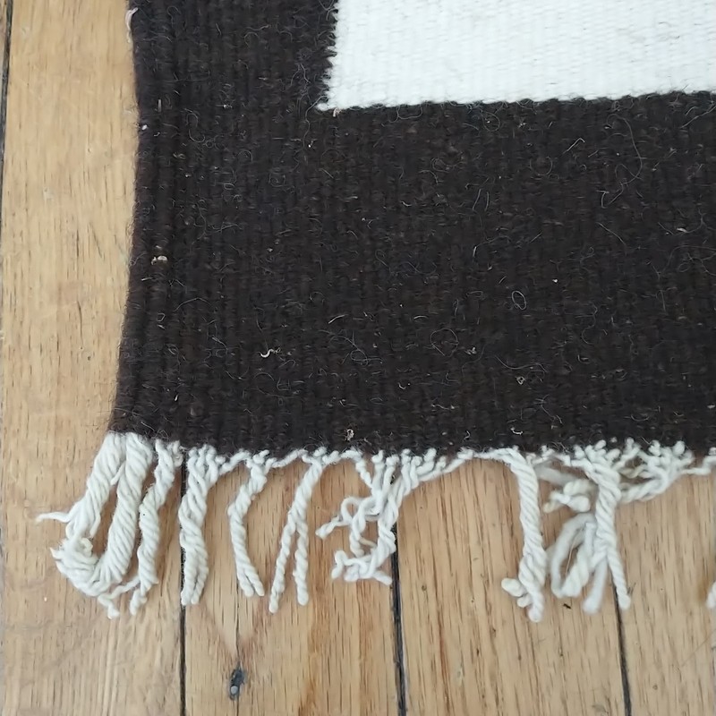 Vtg Southwest Weaving Tapestry Kilim Rug Wool Bird Peyote Handmade Brown White gallery