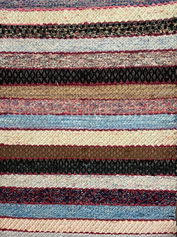 Scandinavian Style MCM Hand-knotted Rag Rug Pastels & Warm Stripes 93” x 25” gallery