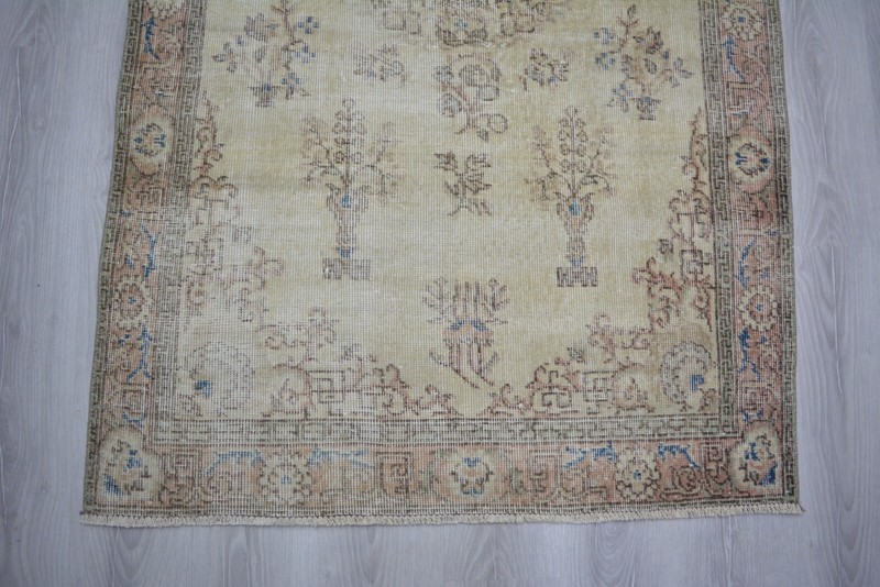 Turkish Vintage Rug, 3.7x6.5ft, Beige Handmade Rug, Antique Oriental Beige Rug, gallery