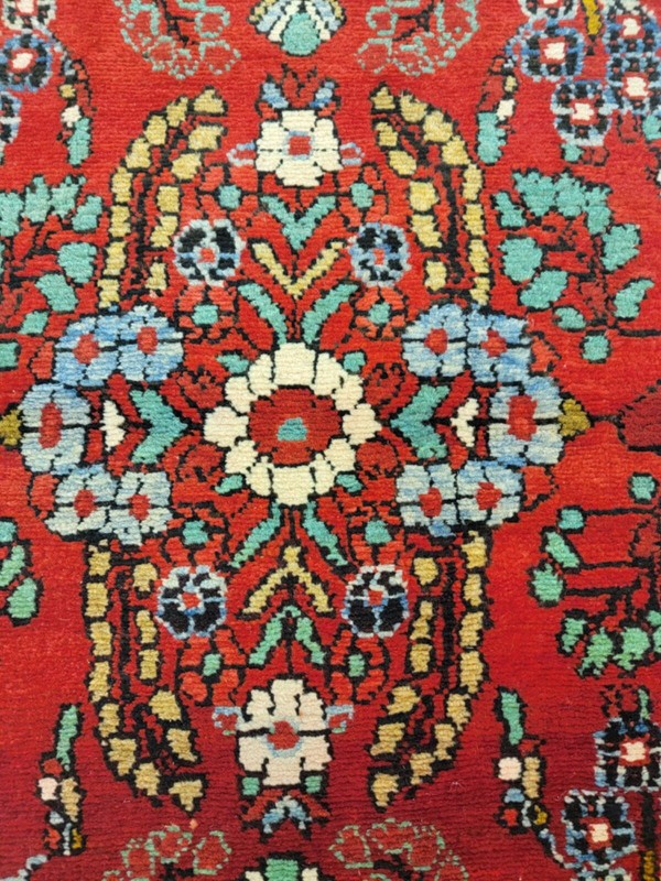Antique Oriental Hand-Knotted Wool Runner Red/Green/Blue/Ivory 2'10" x 17'3" gallery