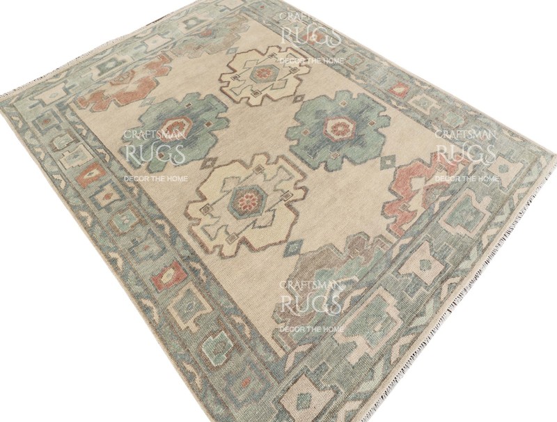 Handwoven Floral Medallion Rug – Geometric Border, 8x10 ft gallery