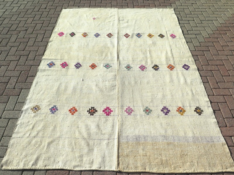 Vintage Turkish Kilim, Area Rugs, Modern Rug Carpet Floor Kelim Rugs 80"x111" gallery
