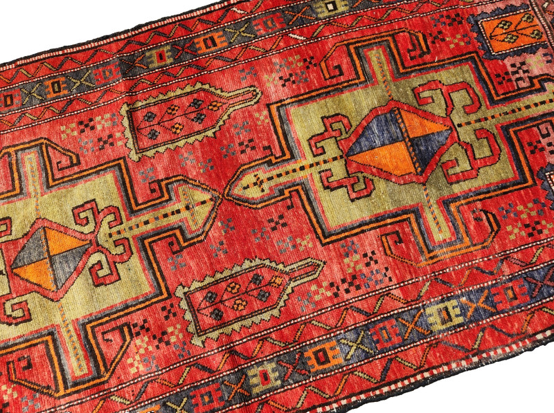 7'9"x3'6" ANTIQUE HAND KNOTTED CAUCASIAN KAZAK SERAPE TRIBAL WOOL RUG RUNNER gallery
