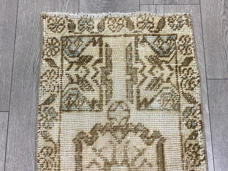 Turkish mini rug, Muted rug, Brown rug, Vintage rug, Small rug, 1.5x3.0 ft gallery