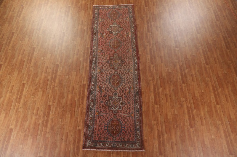 Holiday Deal! Semi-Antique Pink Wool Heriz Runner Rug 4x13 Handmade Wool Carpet gallery