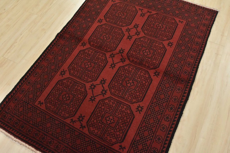 Vintage Bokhara Rug 4' x 5'10'' Red Wool Tribal Hand-Knotted Oriental Carpet gallery