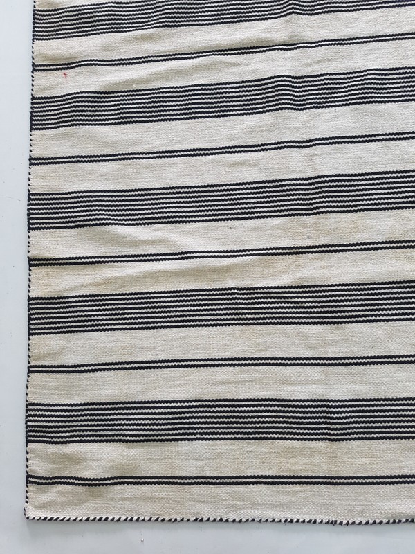 Vintage Handmade Traditional Ivory Striped Kilim Floor Rug Carpet 229x149 cm gallery