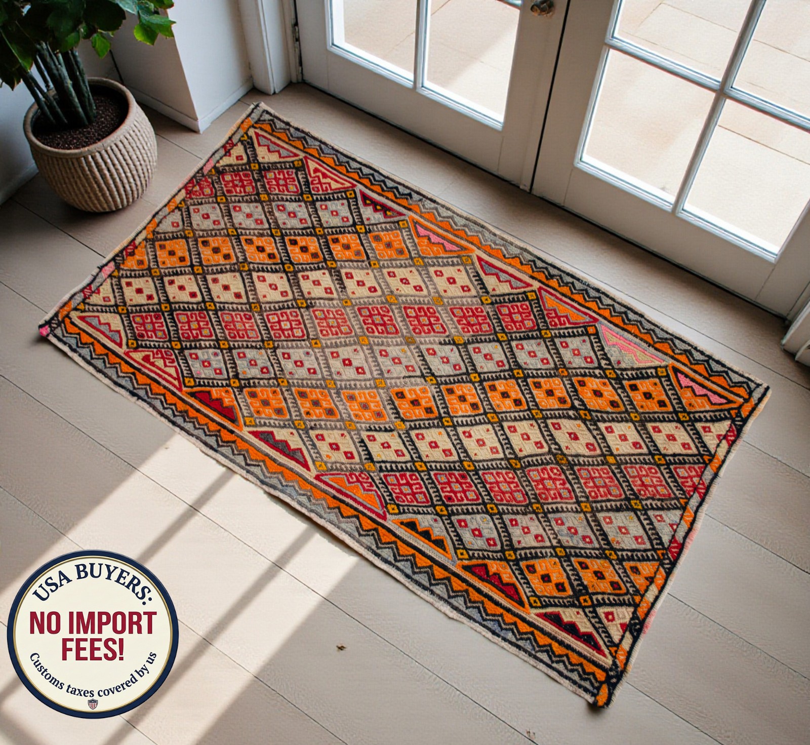 Handmade Kilim Rug Embroidered Turkish Rug Small Rug Wool DoorMat 1'9" x 3'1" gallery