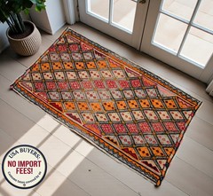 Handmade Kilim Rug Embroidered Turkish Rug Small Rug Wool DoorMat 1’9″ x 3’1″