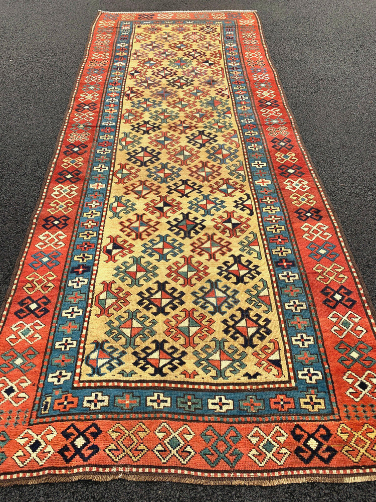 Antique Caucasian Kazak Shirvan Runner 4x9ft ft circa 1890