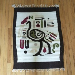 Vtg Southwest Weaving Tapestry Kilim Rug Wool Bird Peyote Handmade Brown White