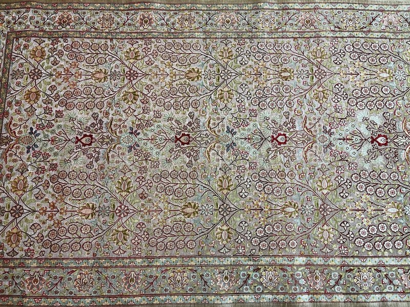 Vintage signed Hereke Silk and real GOLD Floral Rug 3’9”x6’10” 784 KPSI gallery