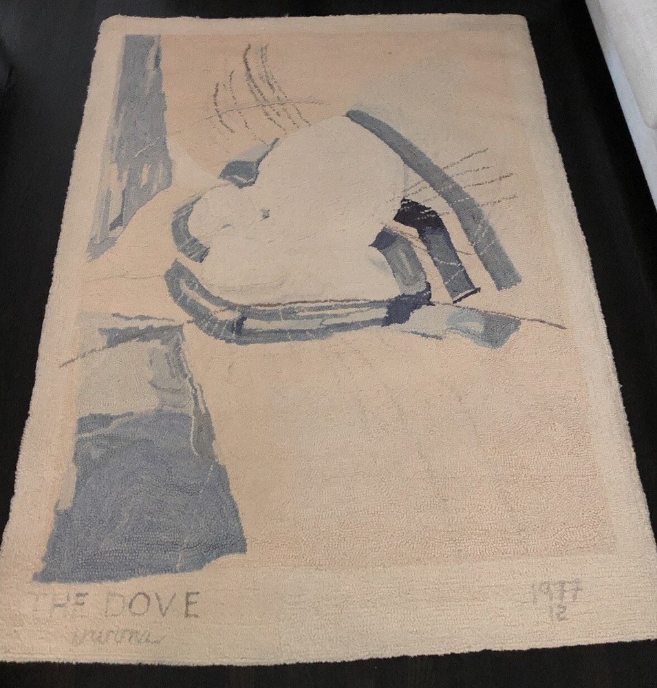 The Dove Signed 1977 Wool Hand Made Rug Picasso Style Mid Century Mod Floor Art