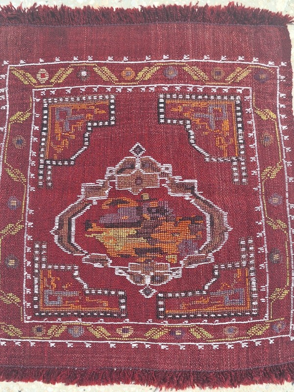 1950s Small Vintage Embroidery-Kilim, Anatolian HandWoven Art, Wall Decor Kilim gallery