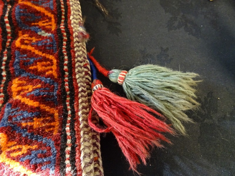 Vintage Hand Knotted Traditional Tribal Afghan Wool Rug Saddle Bags 138''x16'' gallery