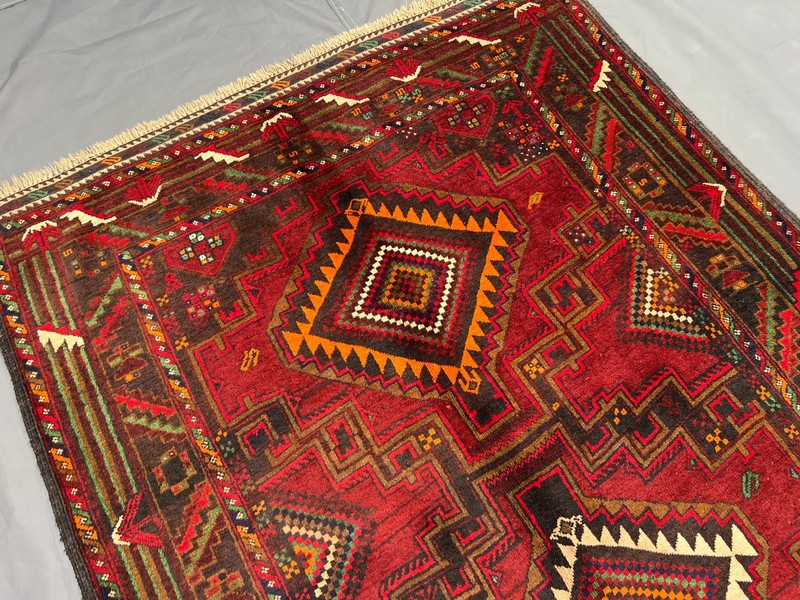 3'9x7'2 ft Vintage Afghan Geometric Diamond Hand Knotted Tribal Runner Rug gallery